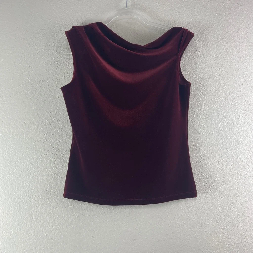 White House Black Market Velvet Cowl Neck Top Small Burgundy Wine Holiday Party
